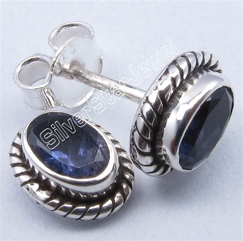 Pure Silver IOLITE Well Oxidized Tribal Indian Jewelry s Earrings 0 ...