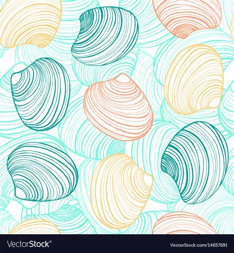 Hand drawn seamless shell background Royalty Free Vector