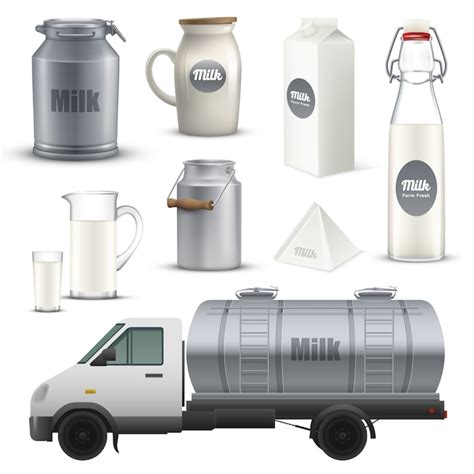 Milk containers realistic set | Free Vector