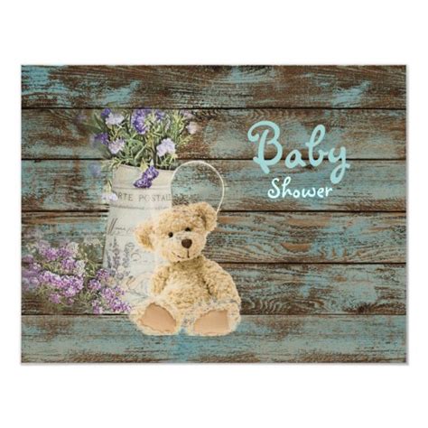 vintage wood teddy bear baby shower invitations | Zazzle.com