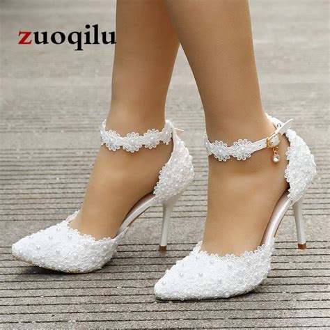 2018 Sexy High Heels Women Shoes Lace Ankle Strap White Bridal Wedding ...