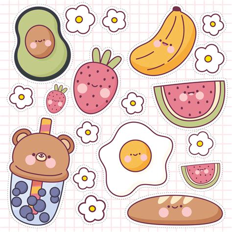 Cute fruits sticker collection vector illustration 25942510 Vector Art ...