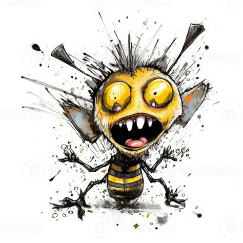 crazy bee sketch caricature stroke doodle illustration vector hand ...