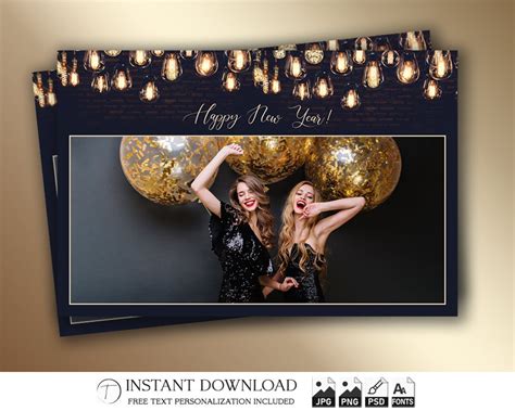 New Year Photo Booth Template, Photobooth Light Bulbs Frame, Bridal ...