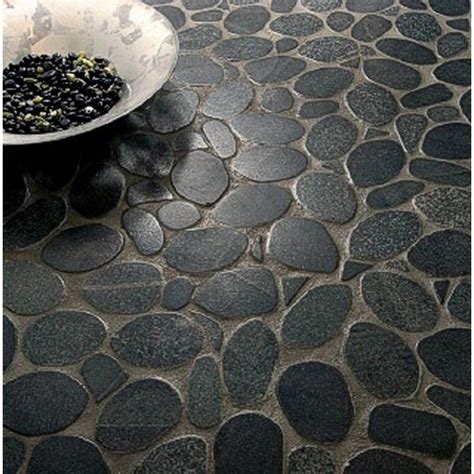 Flat Rivera Pebbles 12" x 12" Mosaic in Black | Stone tile bathroom ...