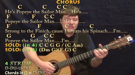 Popeye the Sailor Man (TV Theme) Fingerstyle Guitar Cover Lesson in C with Chords/Lyrics - YouTube