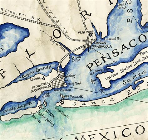 Pensacola Bay Map C. 1860 Pensacola Florida Maps Pensacola - Etsy