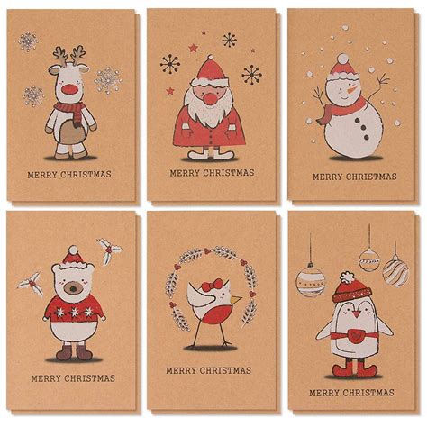 36-Pack Merry Christmas Holiday Greeting Cards Bulk Box Set - Winter Holiday Xmas Kraft Greeting ...