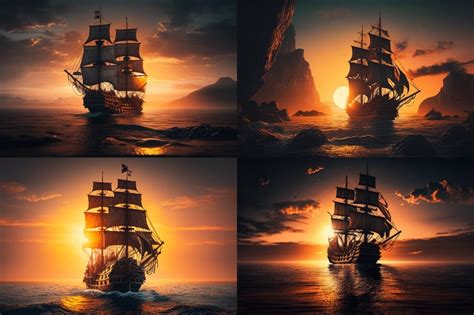 Ship at Sunset Digital Art Instant Download - Etsy