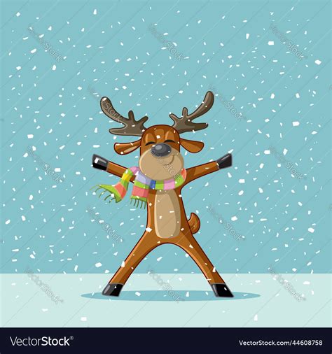 Happy reindeer dancing in the snow cartoon Vector Image