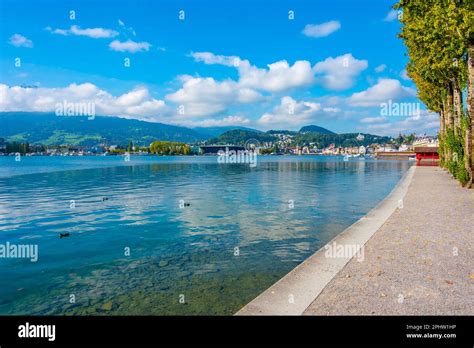 Old town of Luzern from waterfront of lake Lucerne, Switzerland Stock ...