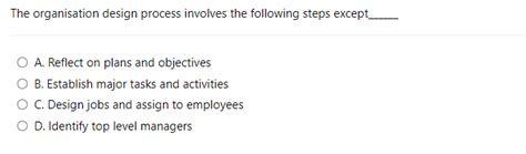 Solved The organisation design process involves the | Chegg.com