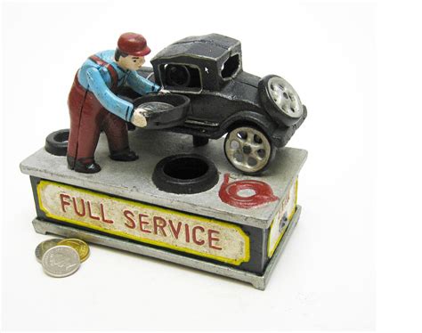 Model T at the Service Station Mechanical Coin Bank Foundry Cast Iron Tin Lizzie | eBay