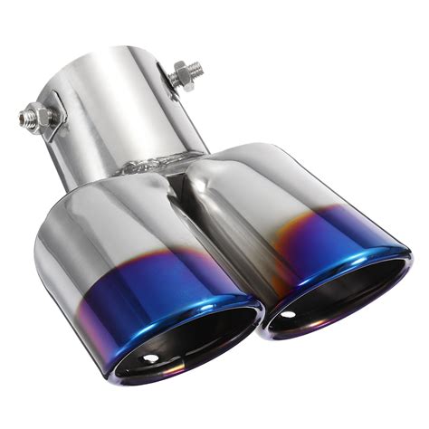 2.5 Inch Blue Car Burnt Dual Exhaust Pipes Polished Stainless Steel ...