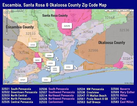 a map showing the location of santa rosa and paloosa county zip code maps