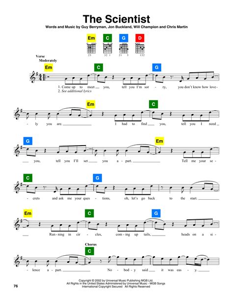 The Scientist by Coldplay Sheet Music for ChordBuddy at Sheet Music Direct