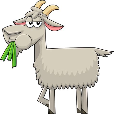 Premium Vector | Funny goat cartoon character eating a grass vector hand drawn illustration