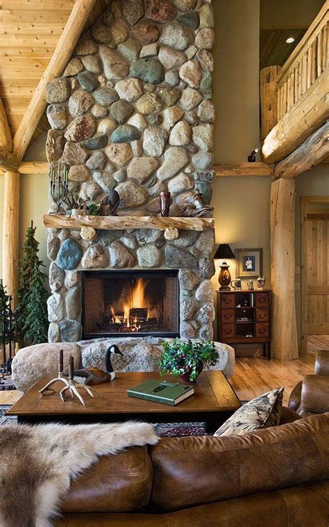 log cabin river rock fireplace Home Fireplace, Fireplace Design ...