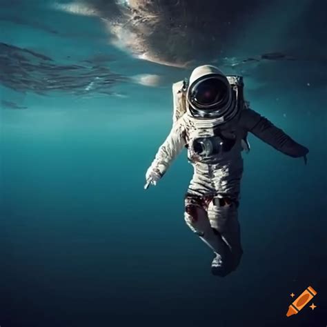 An astronaut exploring an underwater galaxy