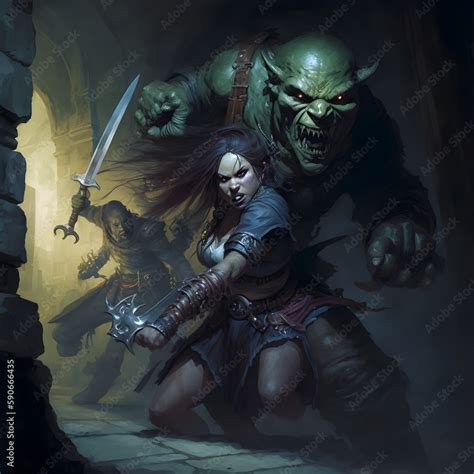 dungeons and dragons female rogue coming from the shadows performing a ...