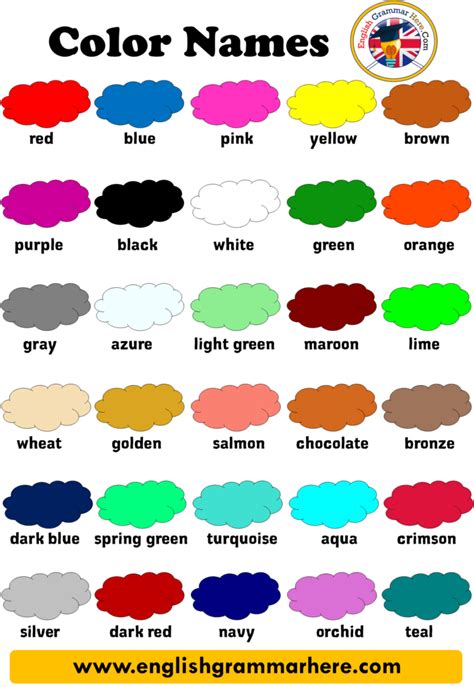 English Color Name List, List Of Colors LIST OF COLORS Colors are visual perceptions that are ...