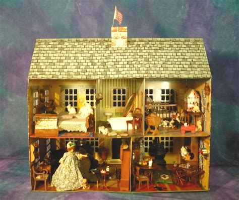 Vintage 1948 Dolls House Dollhouse Playsteel Bucks County Colonial Tin ...