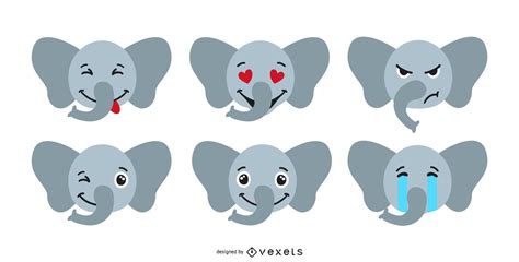 Cute Elephant Emoji Set Vector Download