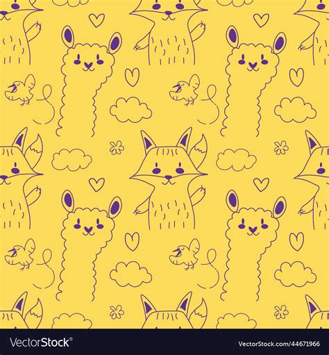 Hand drawn line art cartoon doodle animal seamless