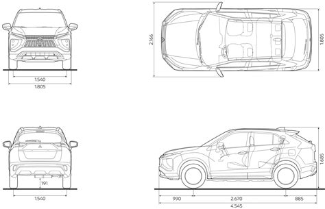 Mitsubishi Eclipse Cross Hybrid 2021 Blueprint - Download free blueprint for 3D modeling