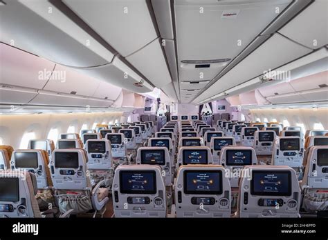 Singapore - January 2022: Singapore Airlines aircraft interior with ...