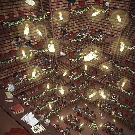 ArtStation - Magical Library at Christmas!