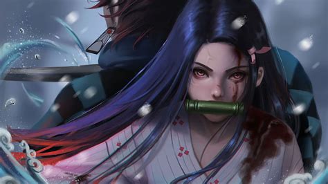 KAMADO NEZUKO, urban, city, demon slayer, wings, luzes, purple, tanjirou, girl, HD phone ...