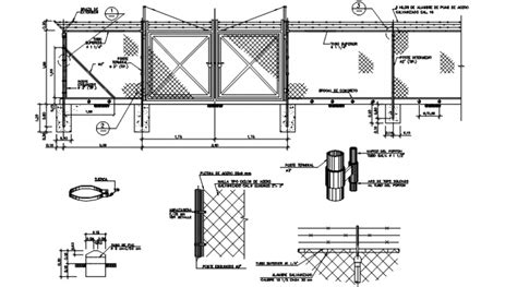 Enclosure cyclone type mesh fence section and installation drawing details dwg file - Cadbull