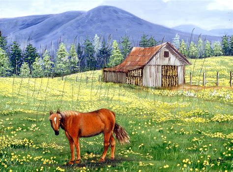 Tobacco Barn Landscape Folk Art Print, Original Painting, North ...