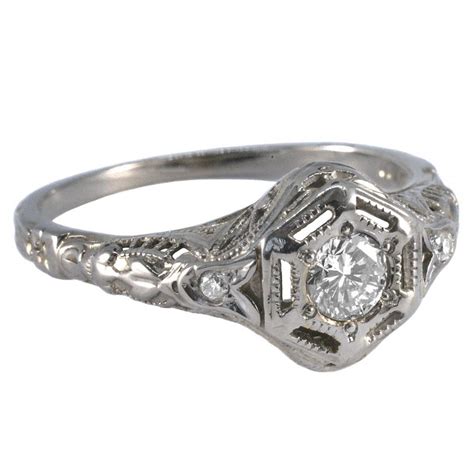 Art Deco 18ct White Gold, Diamond Filigree Ring - Antique And Vintage ...