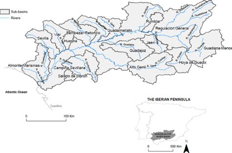 Location of the Guadalquivir River Basin in the Iberian Peninsula and ...