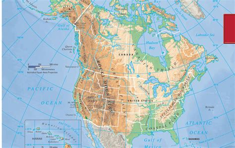 Physical Map of United States and Canada