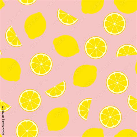 Pink Lemonade Seamless Vector Pattern Tile. Yellow Lemon Round and Half Slices Randomly Arranged ...