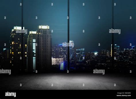 Background of office interior with night cityscape Stock Photo - Alamy