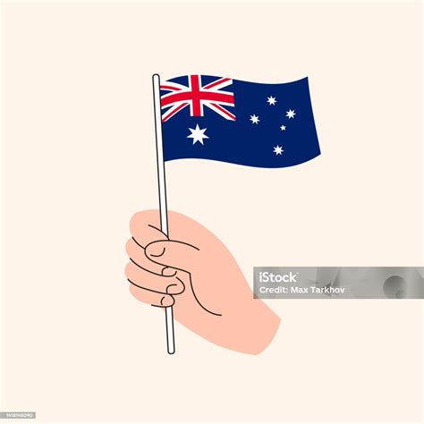 Kartun Tangan Memegang Ikon Bendera Australia Gambar Vektor Terisolasi ...