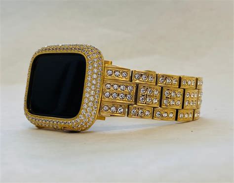 Apple Watch Band Gold Swarovski Crystals & or Apple Watch Cover Lab Diamond Bezel Case ...