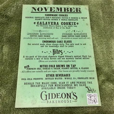 [3/$15] Gideon’s Bakehouse José Calacas Print November Menu Card in ...