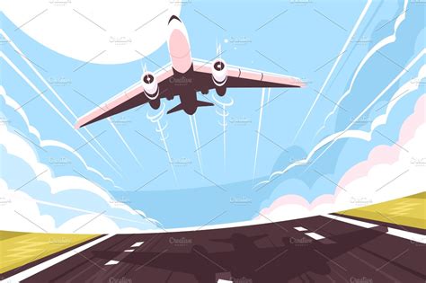 Passenger plane takes off | Transportation Illustrations ~ Creative Market