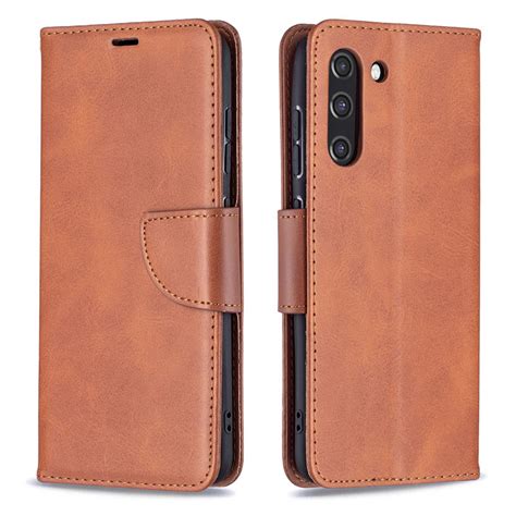 Samsung Galaxy S21 FE Flip Leather Wallet Case with Wrist Strap Brown