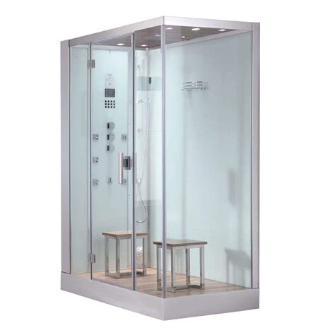 Ariel 59 in. x 35.4 in. x 89.2 in. Steam Shower Enclosure Kit in White-DZ961F8-W-L - The Home Depot