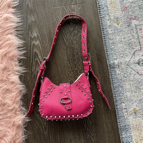 Brand New pink shoulder bag with studs and faux... - Depop