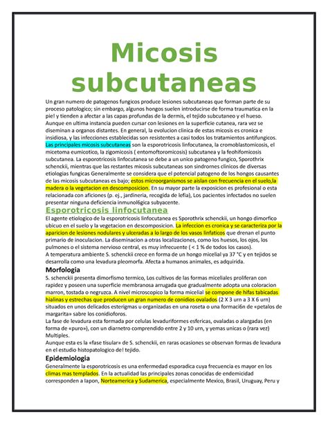 Micosis subcutaneas - Micosis subcutaneas Un gran numero de patogenos fungicos produce lesiones ...