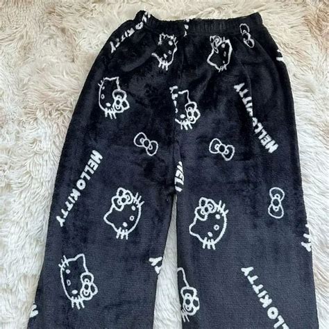 Halloween Hello Kitty Pajama Pants Sanrio Anime Fleece Double Elastic Fabric Soft Trousers Women ...