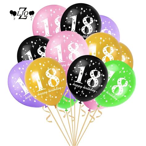 ZLJQ 10pcs 18th Happy Birthday Party 12" Pearlised Latex Printed Balloons For 18 Year Old ...