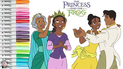 Disney Princess Tiana Prince Naveen and The Queen of Maldonia Coloring Book Pages - YouTube